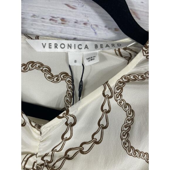 Veronica Beard Kersey Dress Womens 8 White Chain Ruched Silk Long Sleeve Midi - Picture 6 of 13